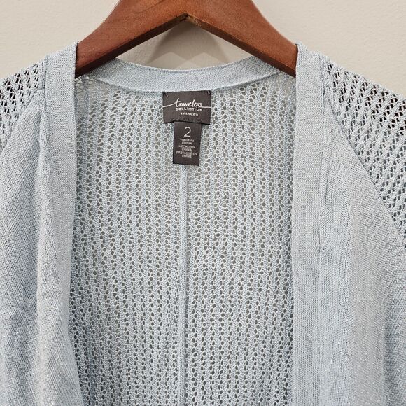 Chicos Travelers Collection Womens Sparkly Open Knit Cardigan Size 2 Lagenlook - Picture 3 of 11